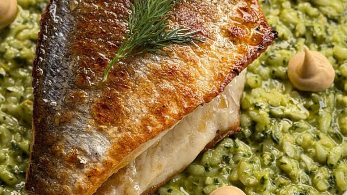 פילה דניס ריזוטו פסטו וכרובית מקורמלת. סזאר