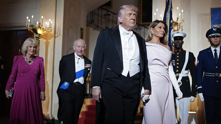 מלניה טראמפ, דונלד טראמפ, המלך צ'ארלס השלישי והמלכה קמילה (צילום: Andrew Harnik/Getty Images)