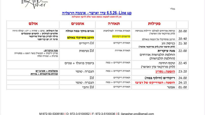 הליין אפ המלא של אירוע החינה הנוצץ של כהן ופינס (צילום: מערכת TMI)
