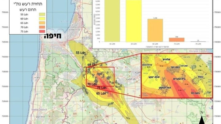 מפה של צוות התכנון הממשלתי עם השפעות הרעש הצפויות על תושבי האזור