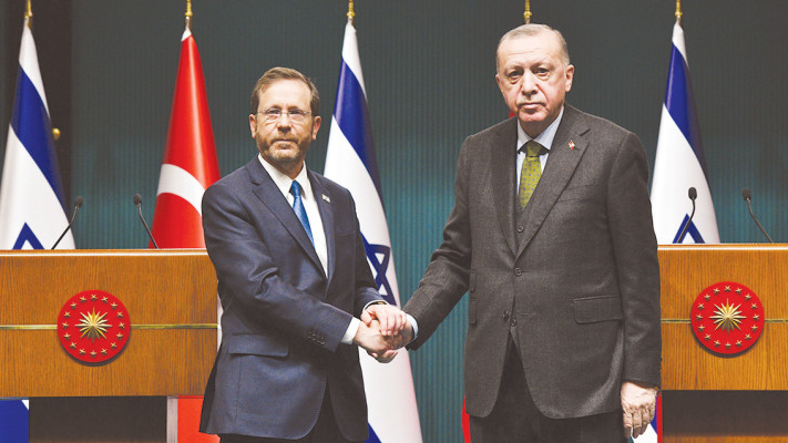 נשיא המדינה יצחק הרצוג לצד נשיא טורקיה ארדואן (צילום: חיים צח, לע''מ)