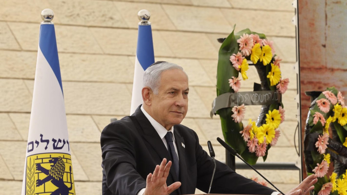בנימין נתניהו בטקס יום הזיכרון ביד לבנים (צילום: מרק ישראל סלם)