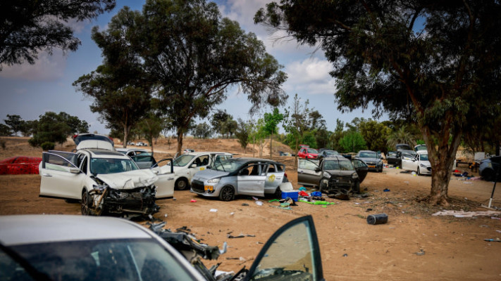 זירת הטבח במסיבת הטבע ברעים, מבצע חרבות ברזל (צילום: חיים גולדברג, פלאש 90)