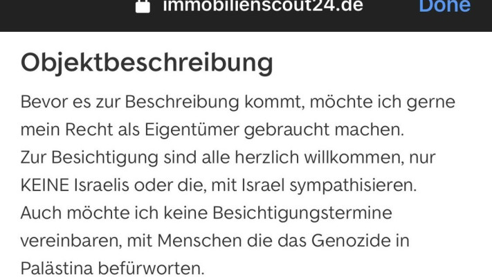 ''כולם מוזמנים לראות את הדירה - חוץ מישראלים'', המודעה שפורסמה באתר הדירות הגרמני