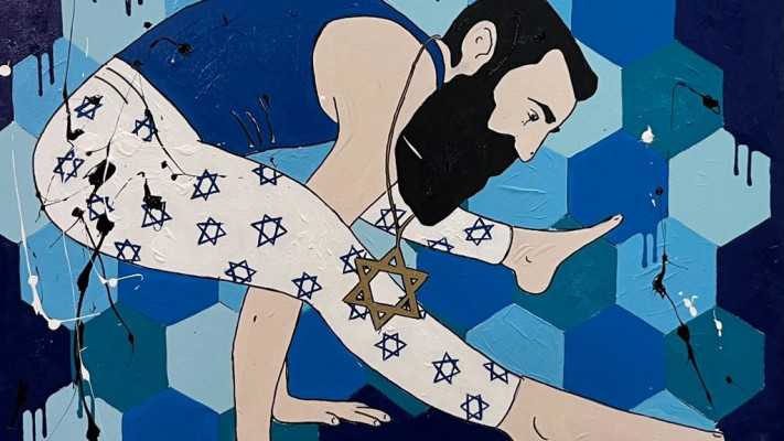 איתמר טל, הרצל בתנוחת הציפור, 2023, אקריליק על בד , 80x120 ס״מ