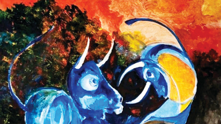 שני שוורים נלחמים, יצירה של עובדיה קידר