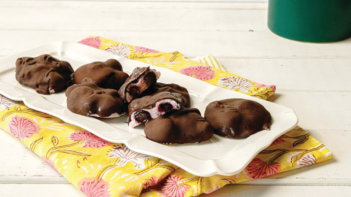 נשנושי יוגורט, אוכמניות ושוקולד מריר קפואים (צילום: חיה טבואדה )