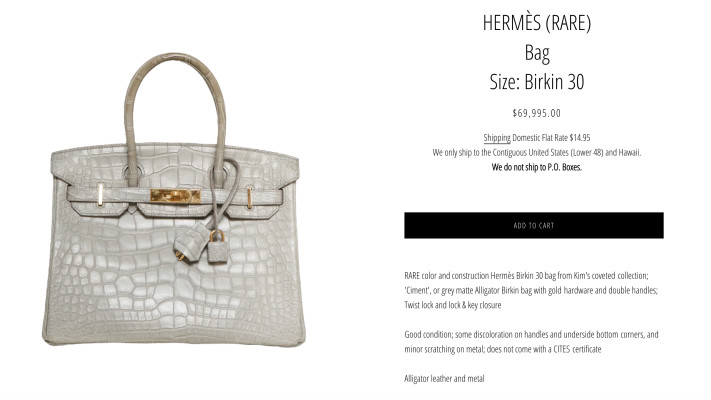 התיק של קים קרדישאן שנמכר ב-70 אלף דולר (צילום: צילום מסך)