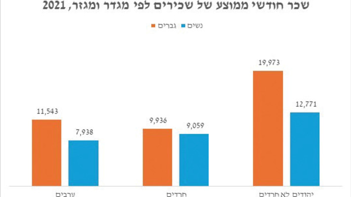 שכר חודשי ממוצע של שכירים לפי מגדר ומגזר (צילום: מעריב אונליין)