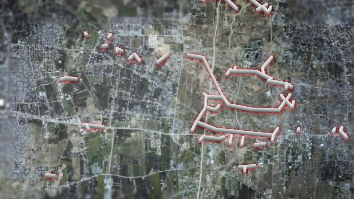 תצלום אוויר של תוואי תת-קרקע שאיתרו והשמידו הכוחות במרחב מסדרון מרכז הרצועה