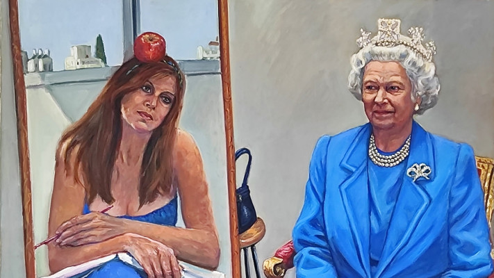 ציפי צגלה, דיוקן עצמי עם מלכת בריטניה אליזבת' (צילום: אוסף האמנית)