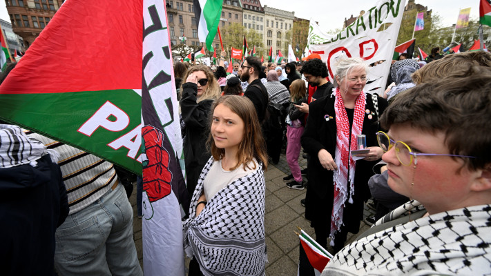 גרטה טונברג בהפגנות במאלמו (צילום: News Agency/Johan Nilsson via REUTERS)