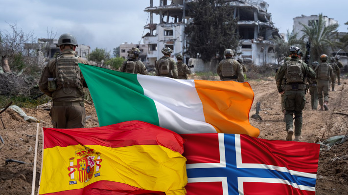 כוחות צה''ל ברצועת עזה, דגלי ספרד, נורווגיה, אירלנד (צילום: דובר צה''ל, AdobeStock)