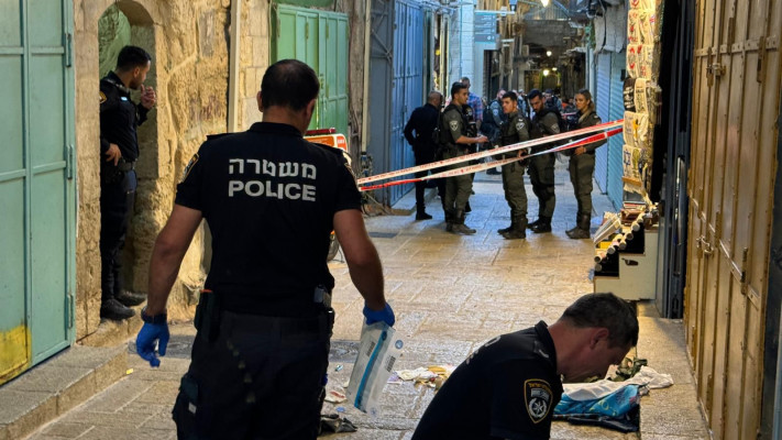 זירת אירוע ירי בעיר העתיקה בירושלים (צילום: דוברות המשטרה)