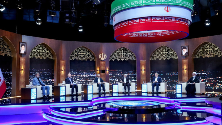 ששת המועמדים לנשיאות איראן בעימות טלויזיוני ראשון, יוני 24 (צילום: רויטרס)