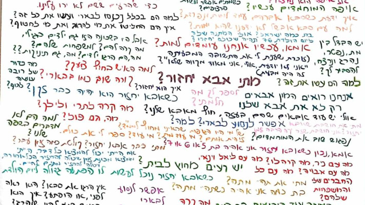 התמונה עם אוסף השאלות ששאלו נווה ויהל שהם את אימם