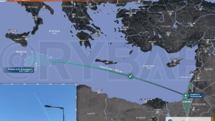 La trajectoire du missile d'essai lancé depuis la base de Palmachim (photo : utilisation selon l'article 27a)