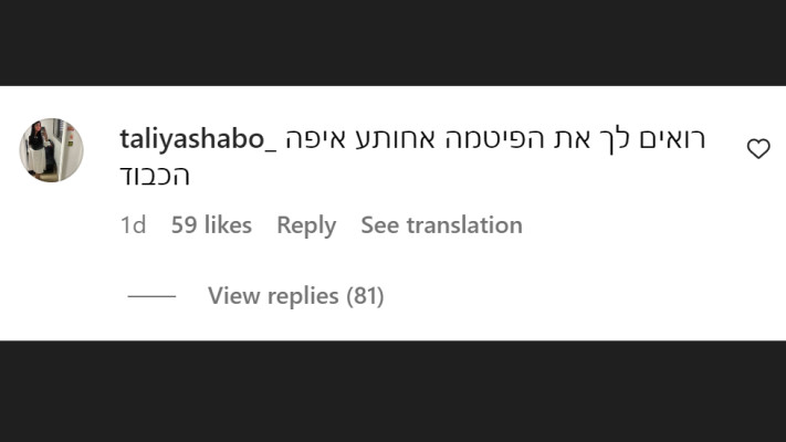 תגובה נגד התמונות של עדן פינס (צילום: צילום מסך מתוך האינסטגרם)