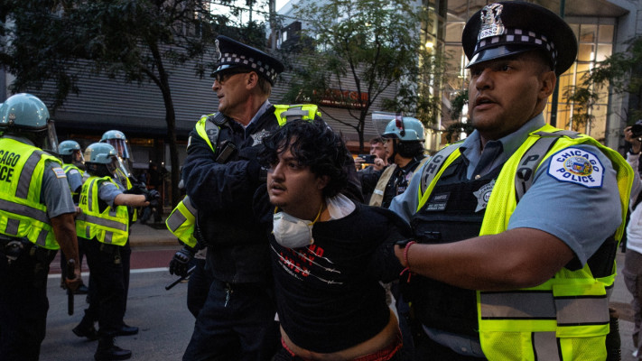 מפגינים פרו-פלסטינים בוועידה הדמוקרטית