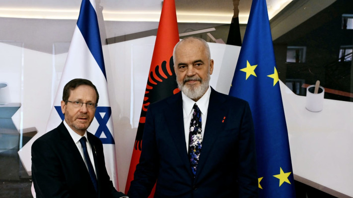 נשיא המדינה, בוז'י הרצוג וראש ממשלת אלבניה, אדי רמה (צילום: דוברות בית הנשיא)