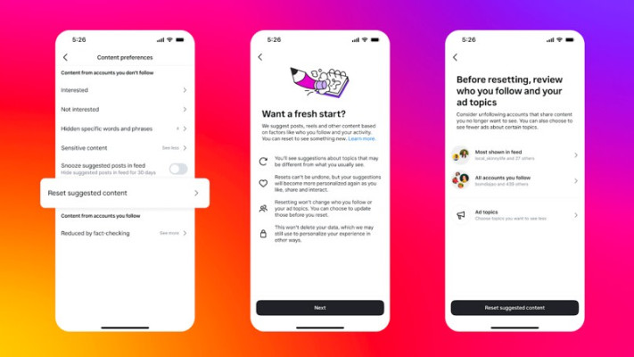 אינסטגרם. איפוס מהיר של ההמלצות