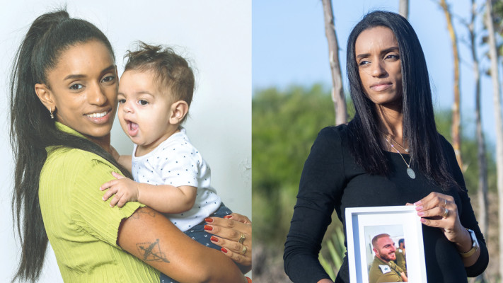 מימין: שוש חובלאשוילי בדצמבר 2023, משמאל: שוש ובנה אימרי אברהם