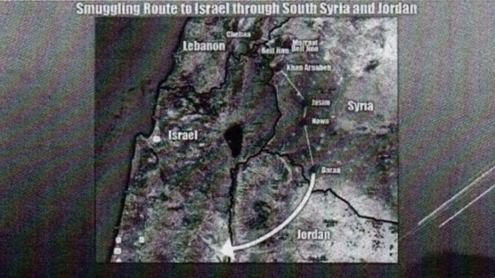 תרשים קווי האספקה מסוריה ולבנון ליהודה ושומרון כפי שהוצג במסמך (צילום: המרכז למורשת המודיעין)