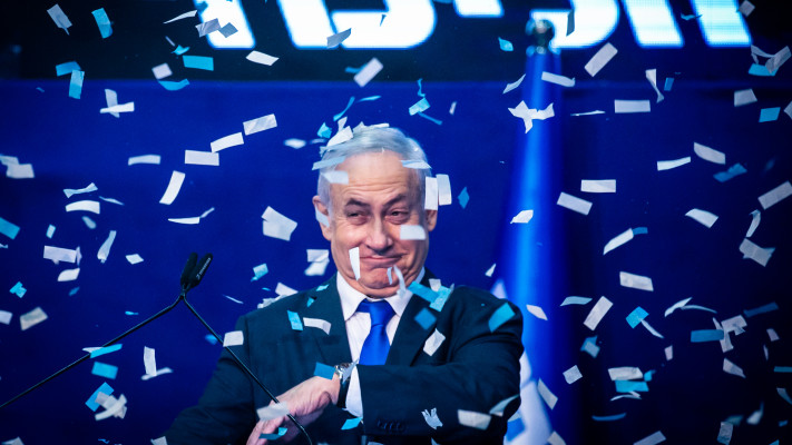בנימין נתניהו בערב בחירות מרץ 2020 (צילום: אוליבייה פיטוסי, פלאש 90)