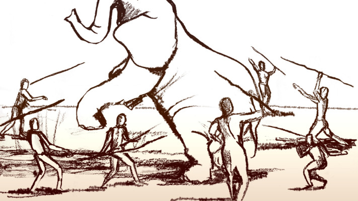  איור של ציד פילים באמצעות חניתות