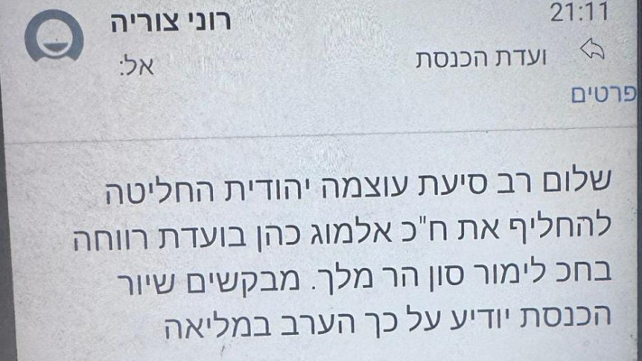 עוצמה יהודית מבקשת להחליף את אלמוג כהן בוועדת הרווחה