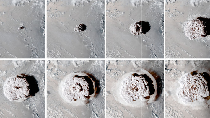 התפרצות הר הגעש בטונגה בינואר 2022 (צילום: courtesy of NOAA and NESDIS)