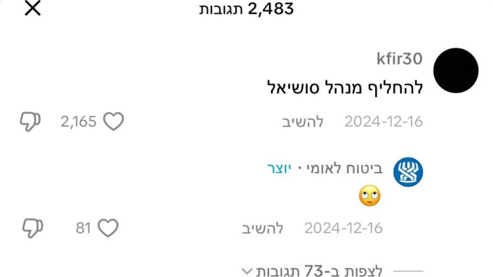 ''להחליף מנהל סושיאל''. תגובה על הפוסט של הביטוח הלאומי (צילום: צילום מסך טיקטוק)