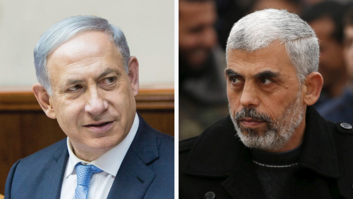 יחיא סינוואר, בנימין נתניהו (צילום: רויטרס,יונתן זינדל פלאש 90)