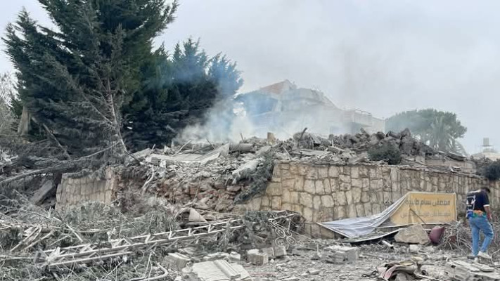 תקיפה בכפר תיבנית בדרום לבנון (צילום: רשתות ערביות, שימוש לפי סעיף 27 א')