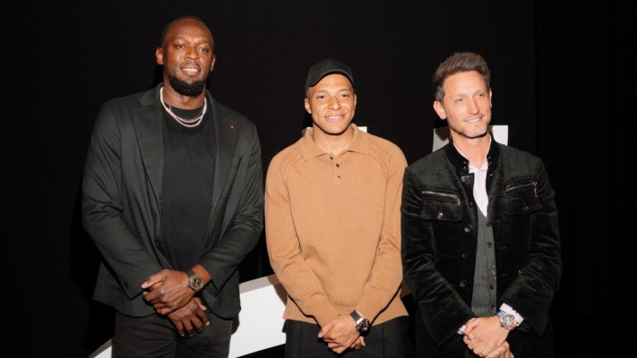 ליאור סושרד עם יוסיין בולט וקיליאן אמבפה (צילום: רולטיים יח''צ)