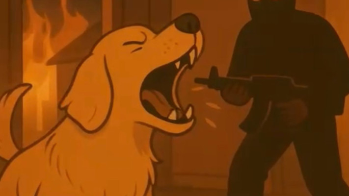 They shoot the dogs too - כלב נובח על מחבל (צילום: בינה מלאכותית)