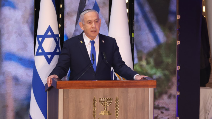 בנימין נתניהו בטקס יום הזיכרון 2025 (צילום: מארק ישראל סלם)