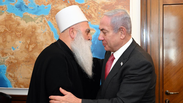 בנימין נתניהו עם השייח׳ מוואפק טריף (צילום: חיים צח, לע''מ)