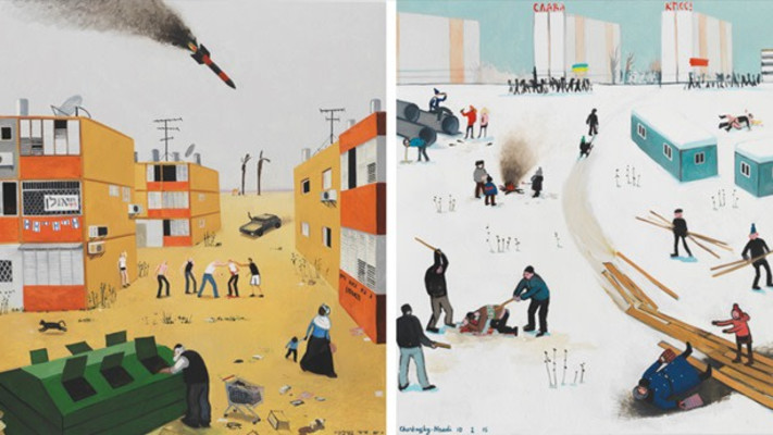 מוזיאון ישראל ירושלים. זויה צ'רקסקי, שישי בשיכון (דיפטיך), 2015, צבעי־שמן על פשתן (צילום: באדיבות האמנית)