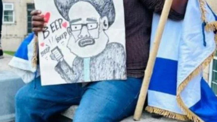 קריקטורת נסראללה אשר הובילה את המפגין למעצר (צילום: צילום מסך)
