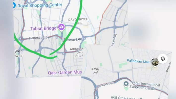 אזור הפינוי לצד המקום שבו נמצא תאגיד השידור האיראני