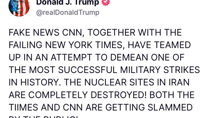 התגובה של טראמפ לדיווח של הניו יורק טיימס וה-CNN על התקיפה האיראנית (צילום: צילום מסך)