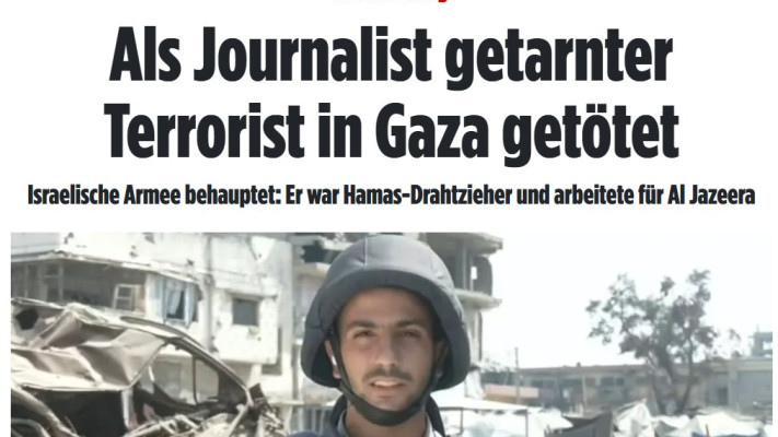 הכתבה בעיתון ה-''בילד'' הגרמני. ''טרוריסט מחופש לעיתונאי נהרג בעזה''