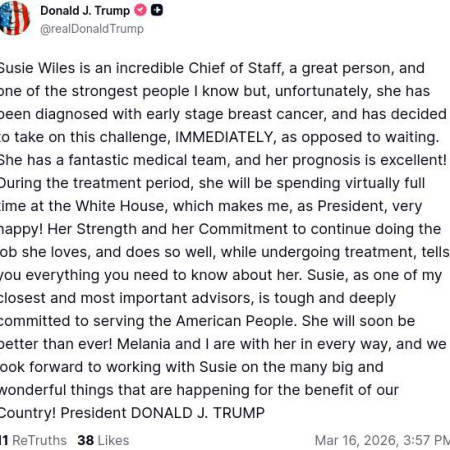 הפוסט של טראמפ על ראשת הסגל שלו סוזי ויילס