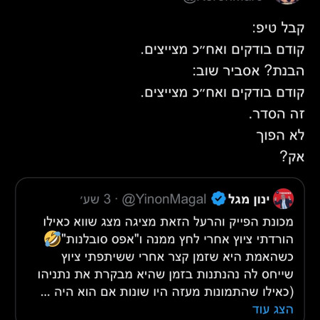 הציוץ של קרן מרציאנו לינון מגל (צילום: מתוך טוויטר)