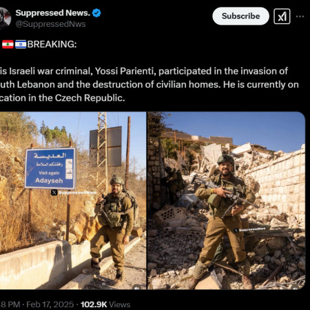 הציוץ שהציג את יוסי פריאנטי כ''פושע מלחמה'' (צילום: מתוך טוויטר)