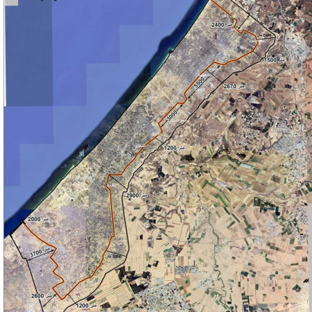 גבול הרצועה (שחור) וגבול אזור החיץ בשליטה ישראלית (אדום) (צילום: צילום מסך טוויטר)