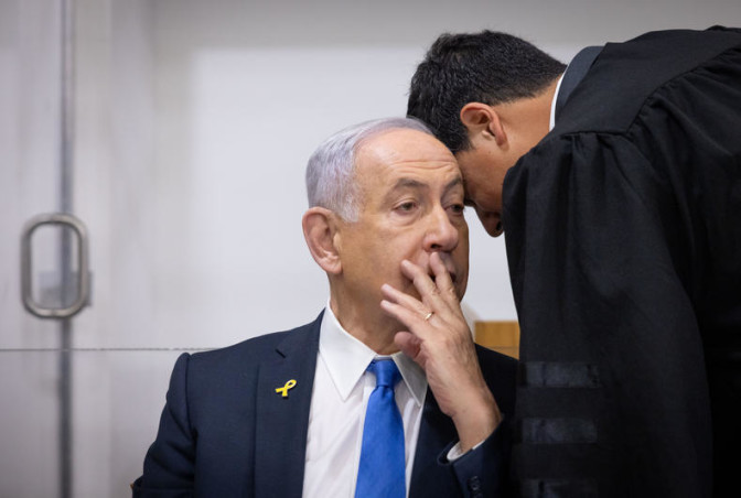 בנימין נתניהו בבית המשפט (צילום: מרים אלסטר פלאש 90)