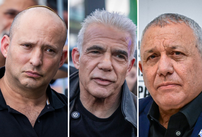 גדי איזנקוט, יאיר לפיד, נפתלי בנט (צילום:  פלאש 90)