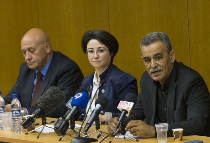 ג'מאל זחאלקה, חנין זועבי ובאסל גטאס (צילום:  יונתן זינדל, פלאש 90)